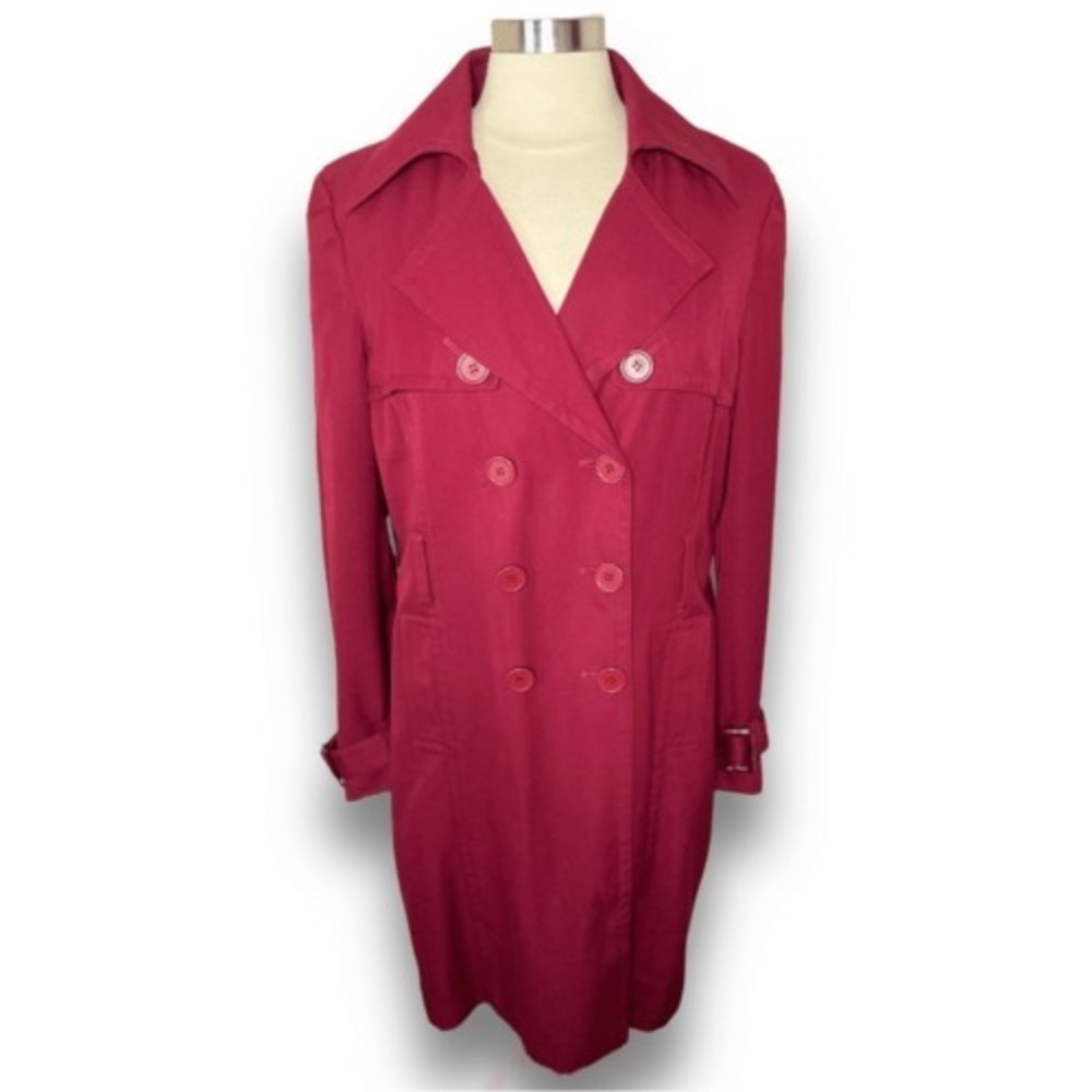 VINTAGE SPIEGEL Women's Burgundy Double Breasted Trench‎ Coat, Size 16